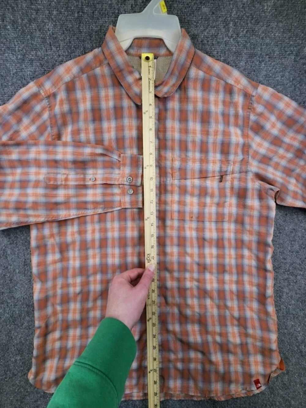 The North Face Men's Large Orange Plaid Long Sleeve Button Up Shirt Modal Blend